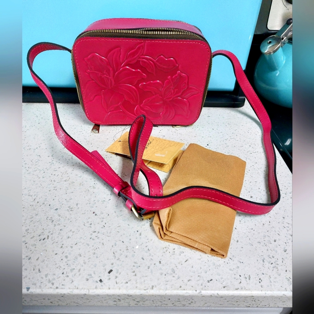 Patricia Nash Vintage Parisian Floral Tooled Fuschia Crossbody Bag Rimini NWT